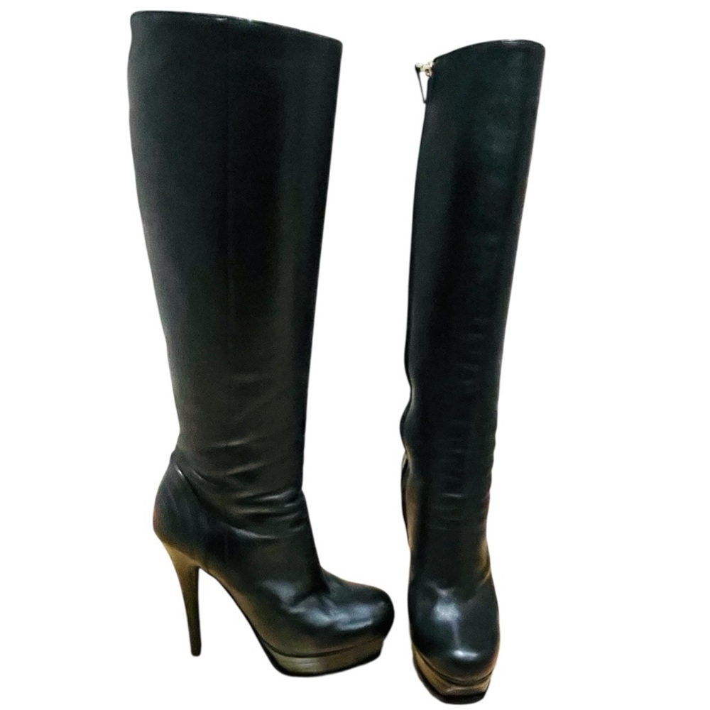 Yves Saint Laurent Black Leather Tribute Tall Platform Boots Size 9 / 39